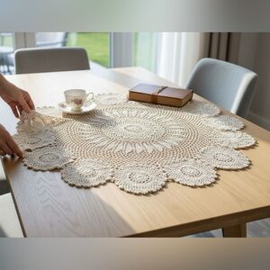 Chic Cream Crochet Table Doily